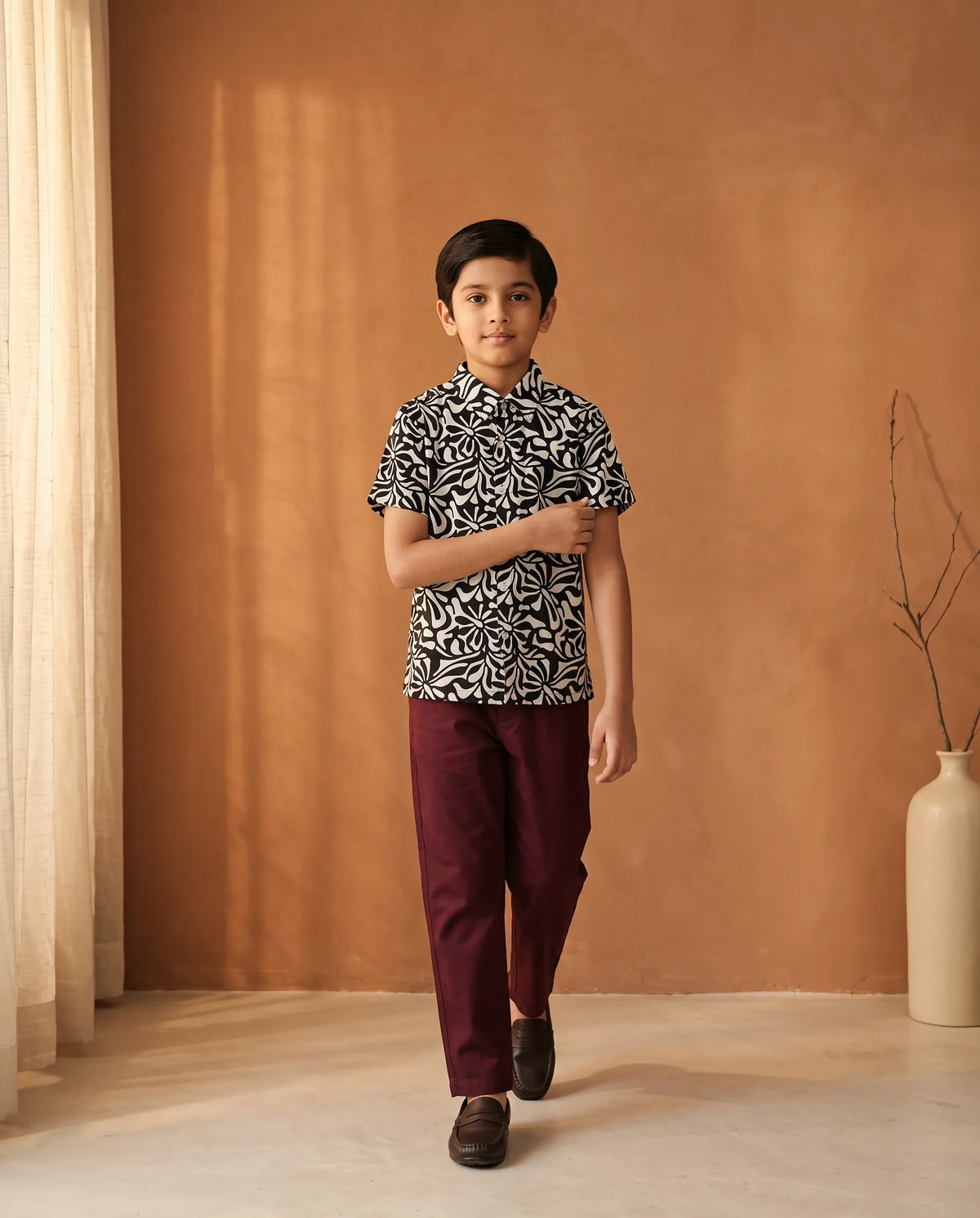 Aangan Rayon Half Sleeve Shirt for Boys – Black & White