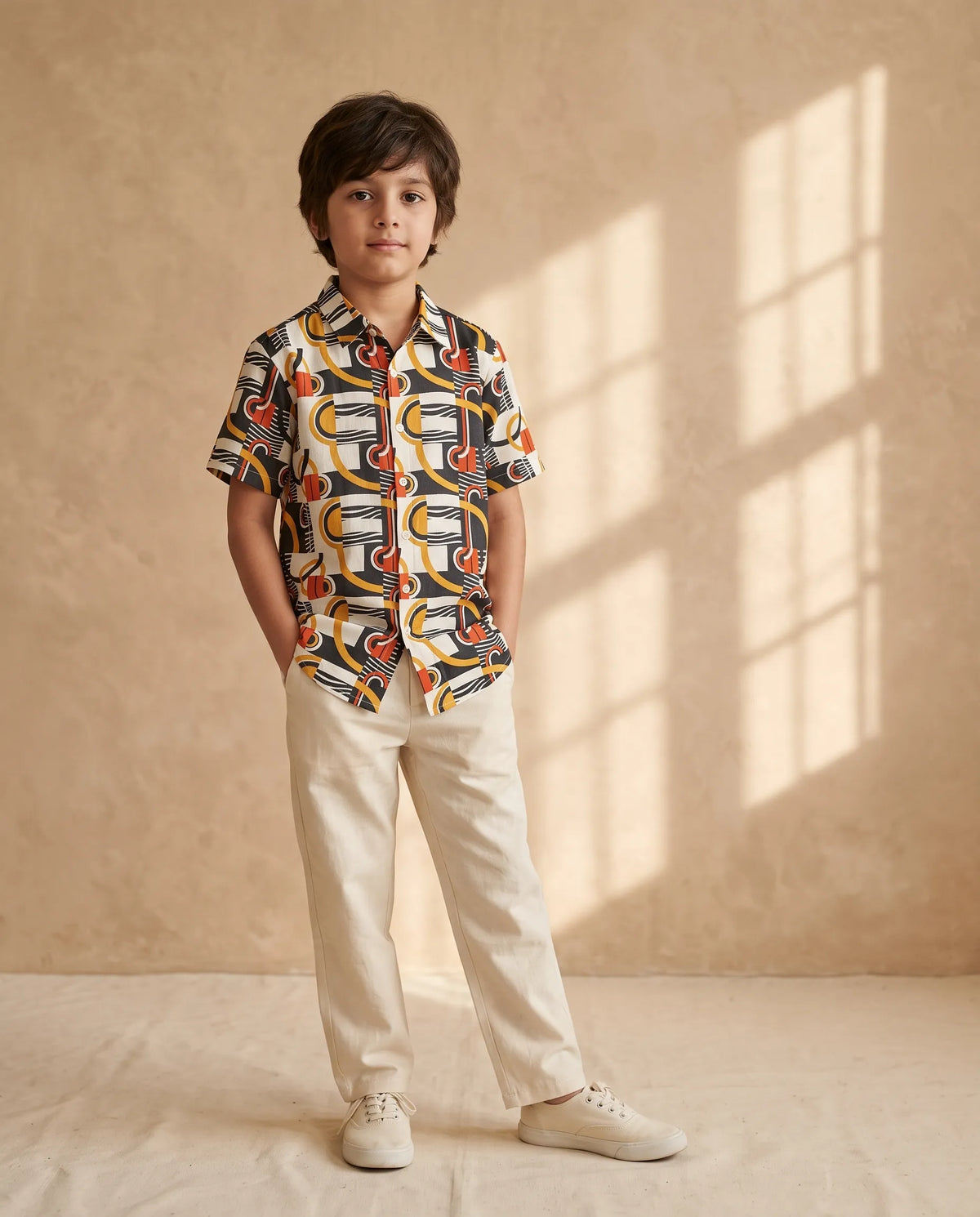 Aangan Rayon Half Sleeve Shirt for Boys – Yellow & Orange