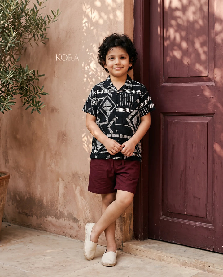 Aangan Rayon Half Sleeve Shirt for Boys – Black Abstract